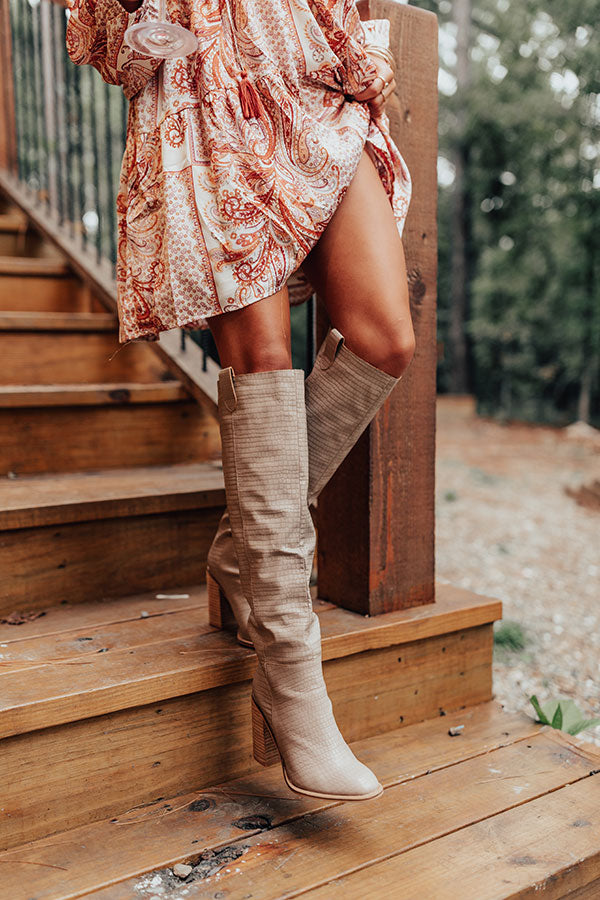 The Gracelynn Faux Leather Thigh High Boot In Warm Taupe