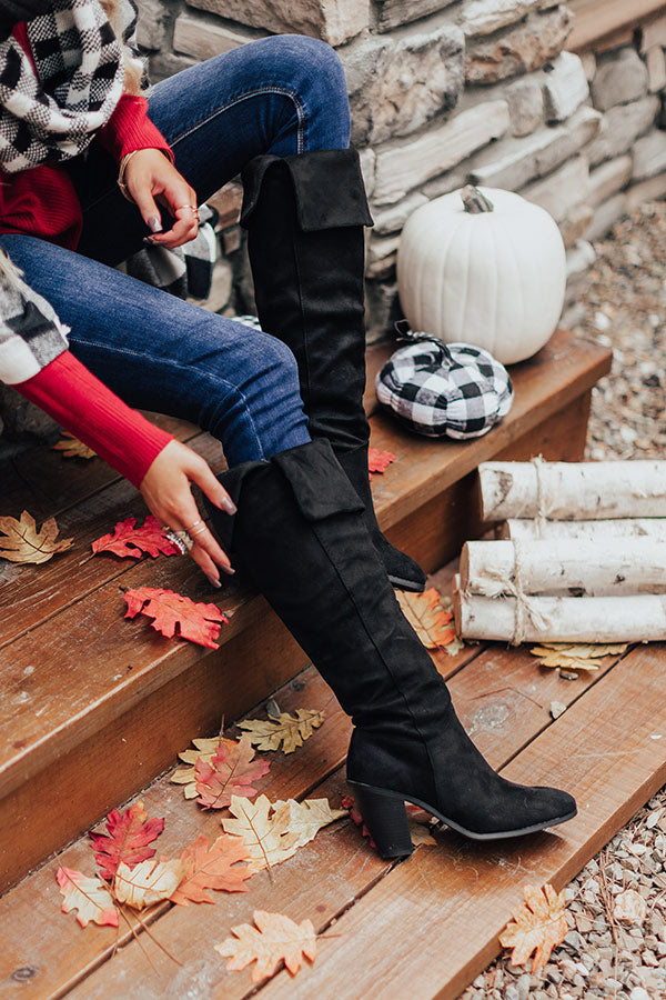 The Rosewood Thigh High Faux Suede Boot In Black Image - 2