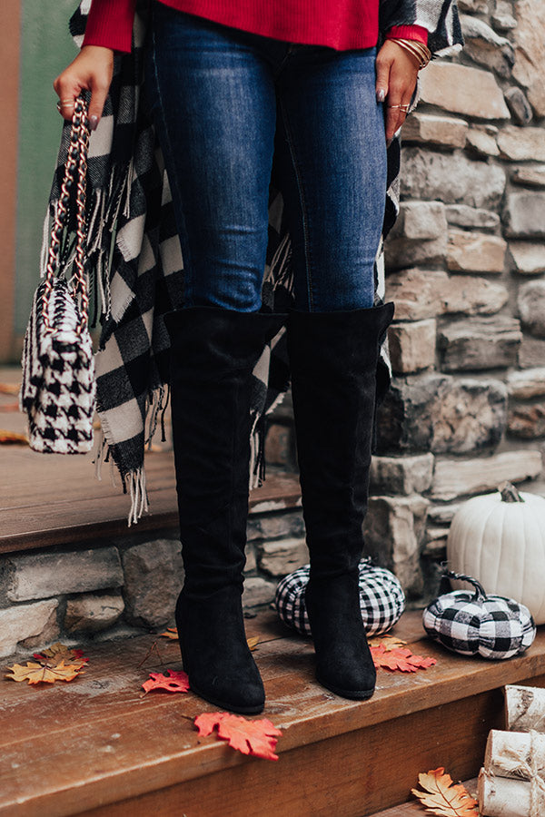 The Rosewood Thigh High Faux Suede Boot In Black Image - 5