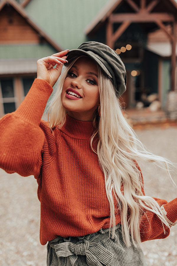 Fall Tradition Velvet Cabbie Hat In Army Green