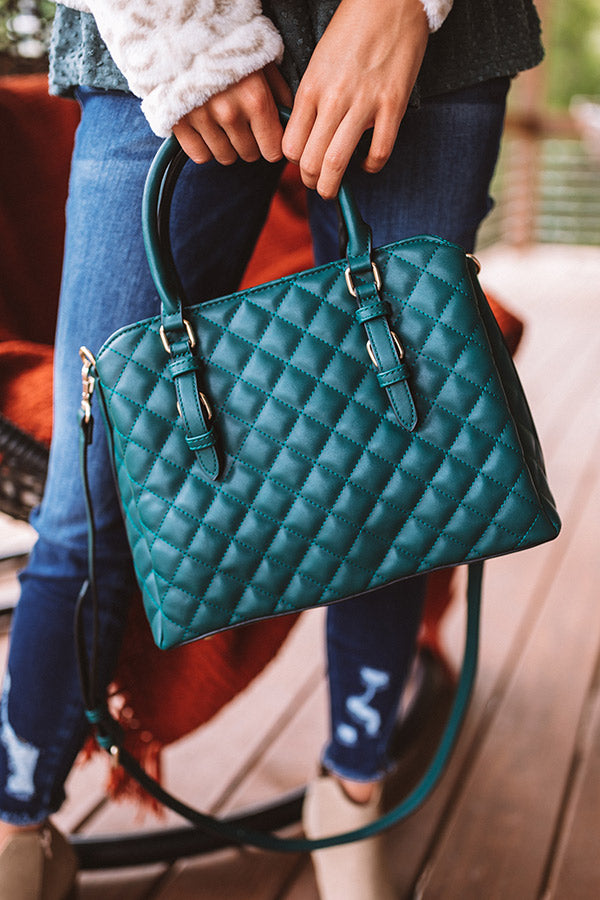 New York Fashion District Quilted Tote In Hunter Green
