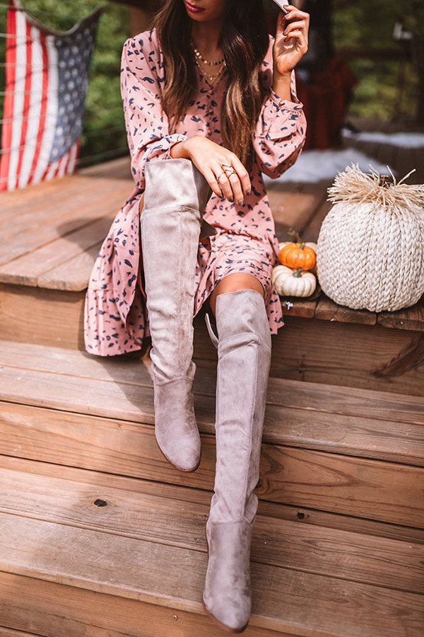 The Rosewood Thigh High Faux Suede Boot In Taupe Image - 5