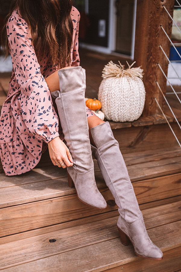 The Rosewood Thigh High Faux Suede Boot In Taupe