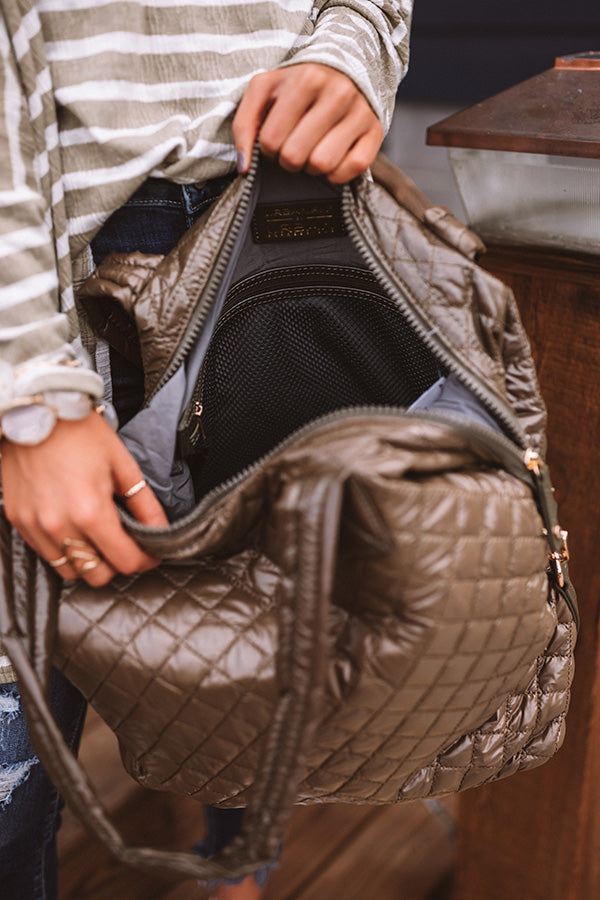 Off The Clock Medium Quilted Tote In Martini Olive