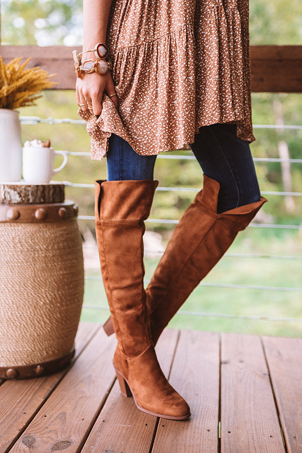 The Rosewood Thigh High Faux Suede Boot In Cinnamon