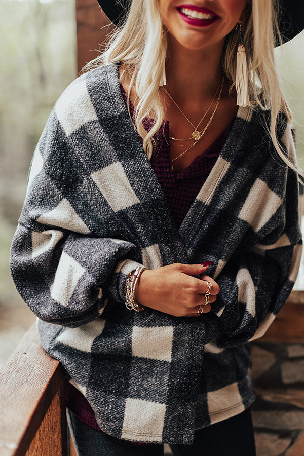 Never Too Toasty Buffalo Check Cardigan In Ivory Image - 3