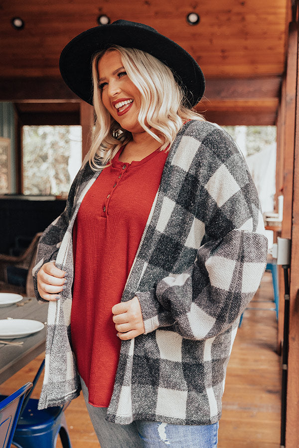 Never Too Toasty Buffalo Check Cardigan In Ivory Curves Image - 2