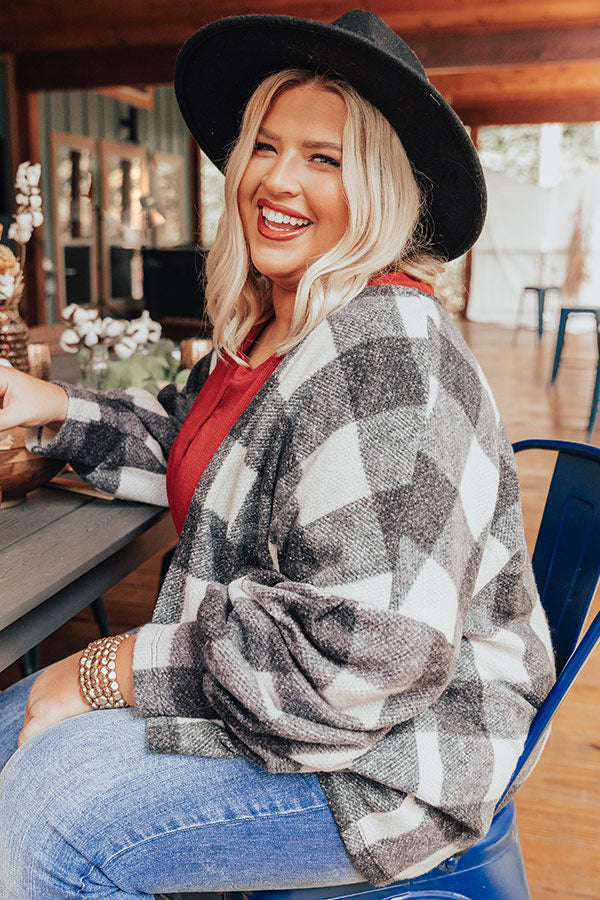 Never Too Toasty Buffalo Check Cardigan In Ivory Curves Image - 1