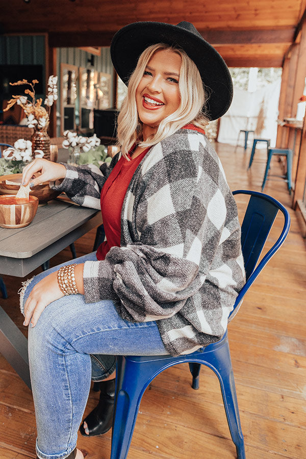Never Too Toasty Buffalo Check Cardigan In Ivory Curves Image - 3