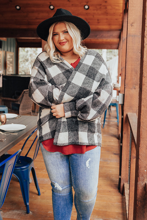 Never Too Toasty Buffalo Check Cardigan In Ivory Curves Image - 4