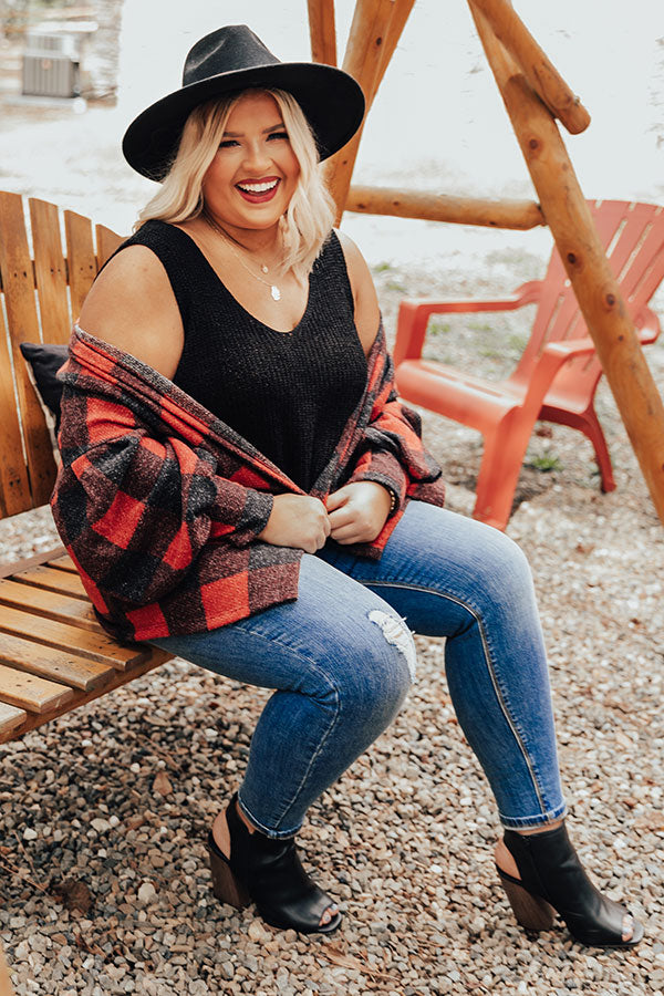 Never Too Toasty Buffalo Check Cardigan In Red Curves Image - 5