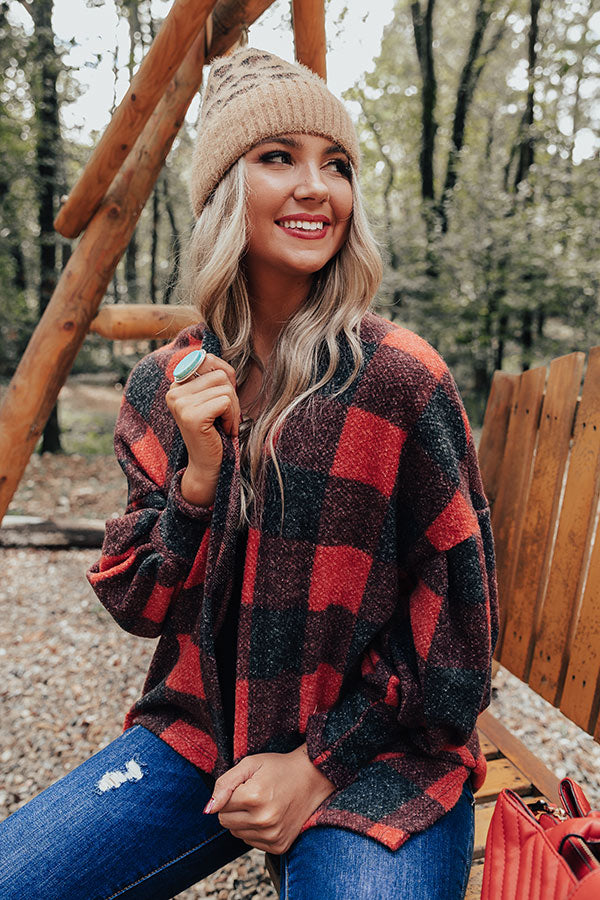 Never Too Toasty Buffalo Check Cardigan In Red Image - 1