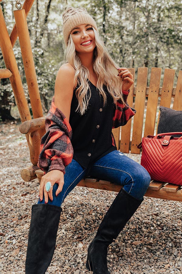 Never Too Toasty Buffalo Check Cardigan In Red Image - 4