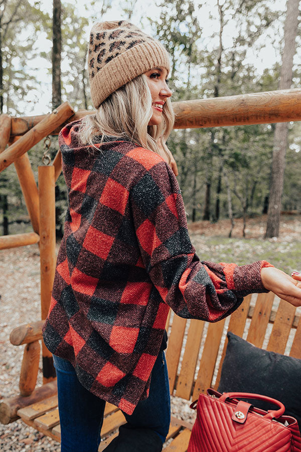 Never Too Toasty Buffalo Check Cardigan In Red Image - 5