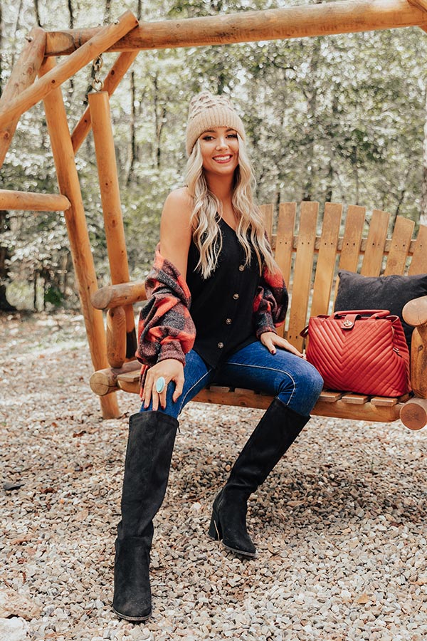 Never Too Toasty Buffalo Check Cardigan In Red Image - 3