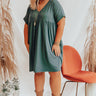 Holding Hands Babydoll Dress In Hunter Green Curves Image - 1