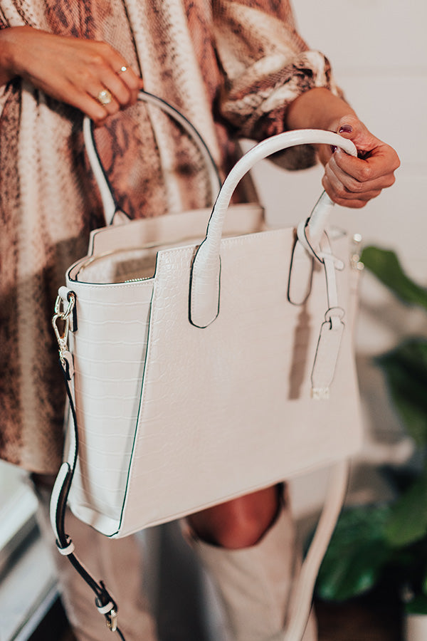 Ready For Date Night Faux Leather Tote In Stone