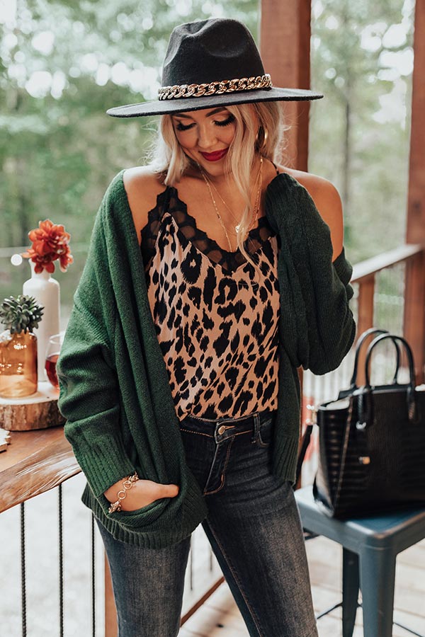 Cozy Lodge Cardigan In Hunter Green