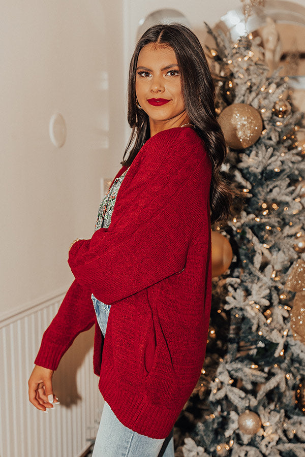 Cozy Lodge Cardigan In Wine Image - 4