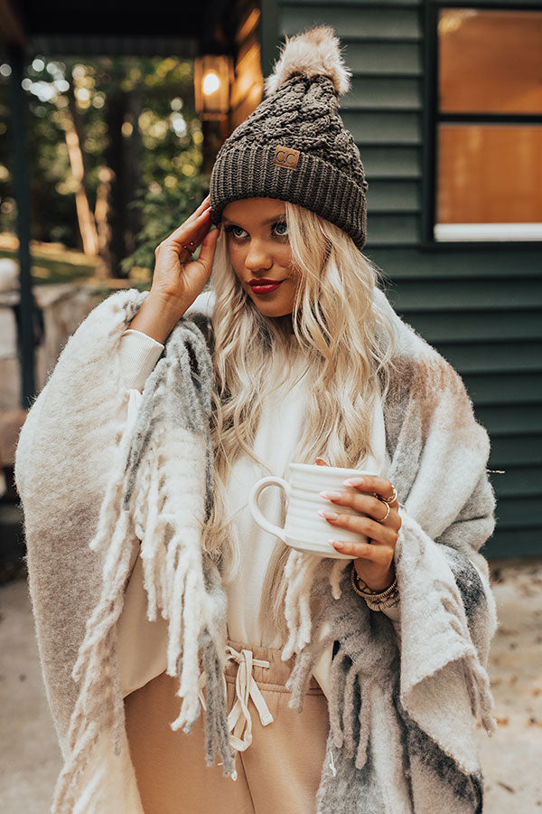 Fall Hike Faux Fur Pom Beanie in Martini Olive