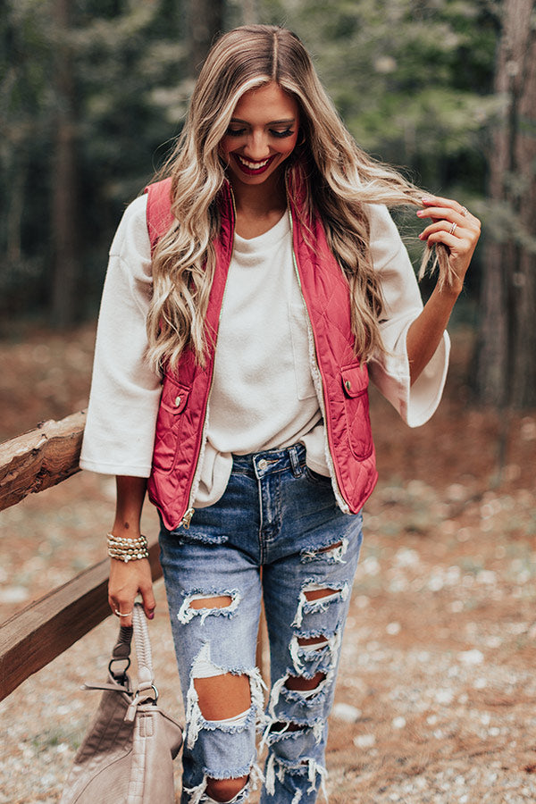 Blue Ridge Weekend Sherpa Lined Vest In Rose