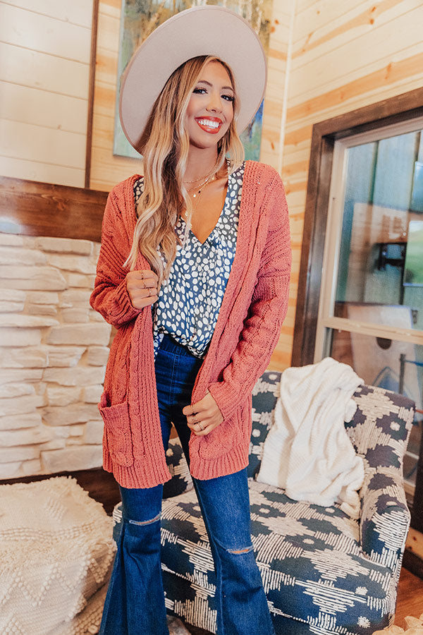 Nothing But The Best Cable Knit Cardigan In Rose Image - 4
