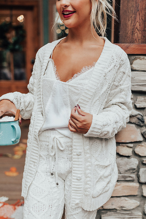 Never Too Cozy Cable Knit Cardigan In White Image - 3