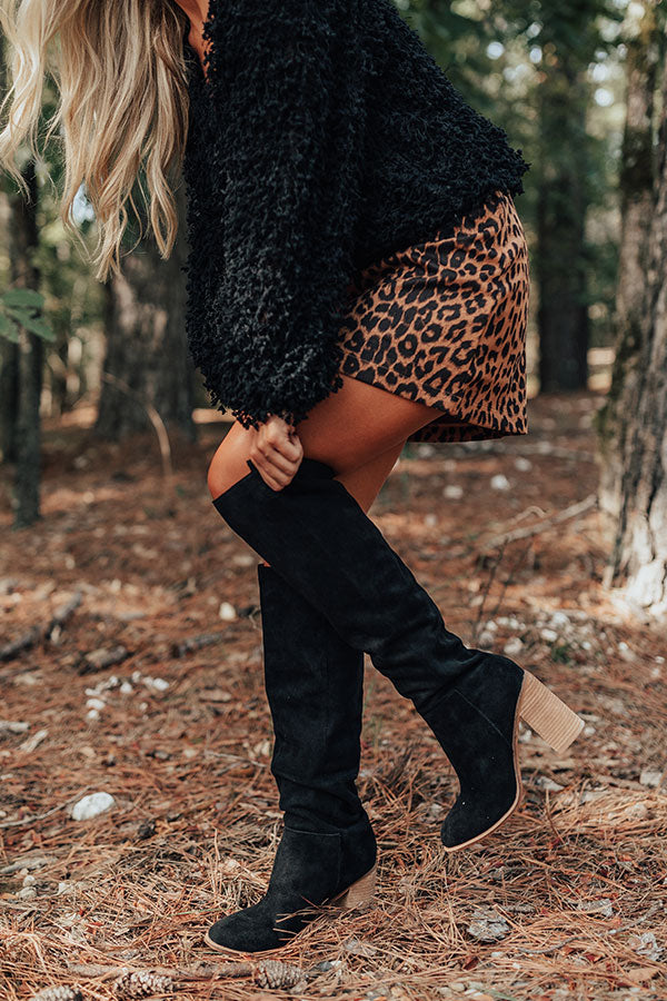 The Gracelynn Faux Suede Thigh High Boot In Black