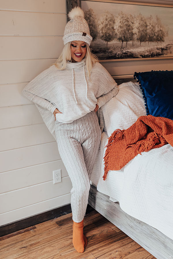 Latte Kisses High Waist Cable Knit Legging In Grey