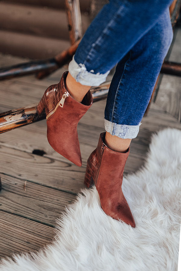 The Bailee Faux Suede Bootie In Rust Image - 3