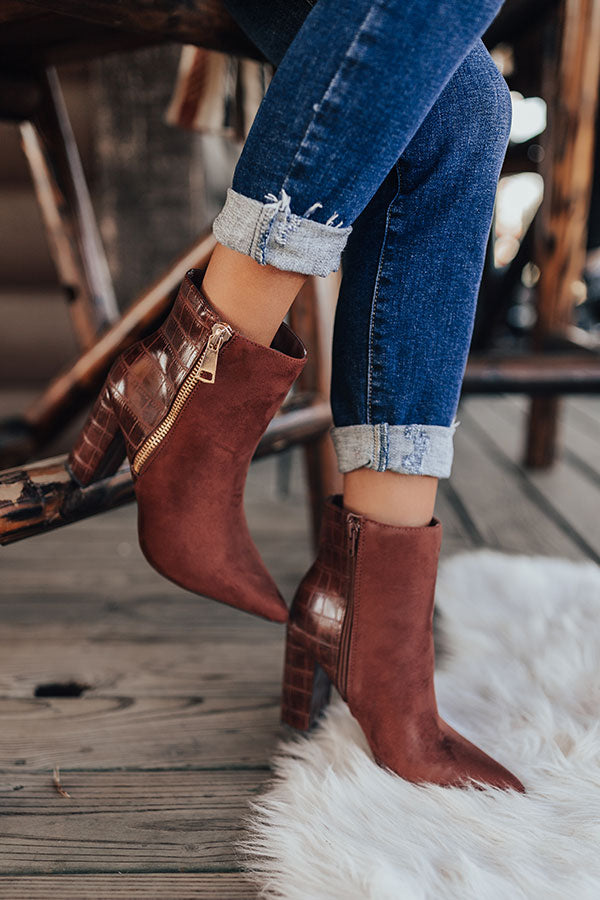 The Bailee Faux Suede Bootie In Rust
