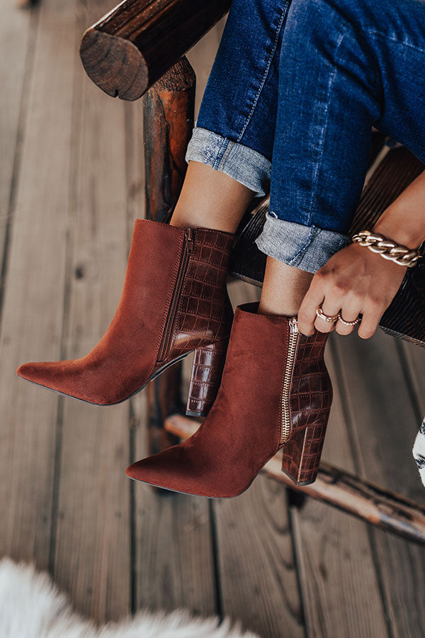 The Bailee Faux Suede Bootie In Rust Image - 2