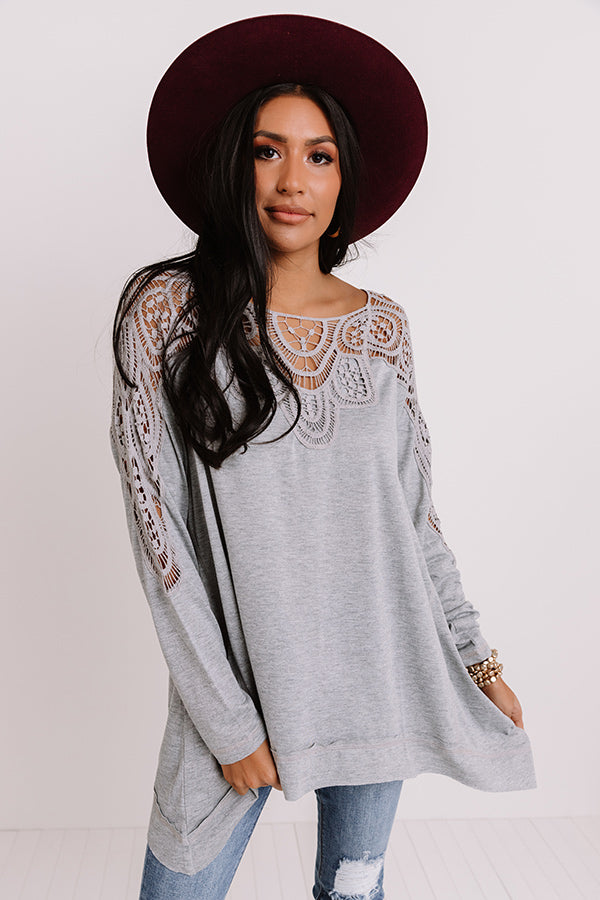 Sweet Throwback Crochet Shift Top In Grey Image - 3