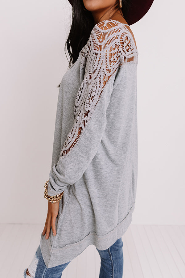 Sweet Throwback Crochet Shift Top In Grey Image - 4