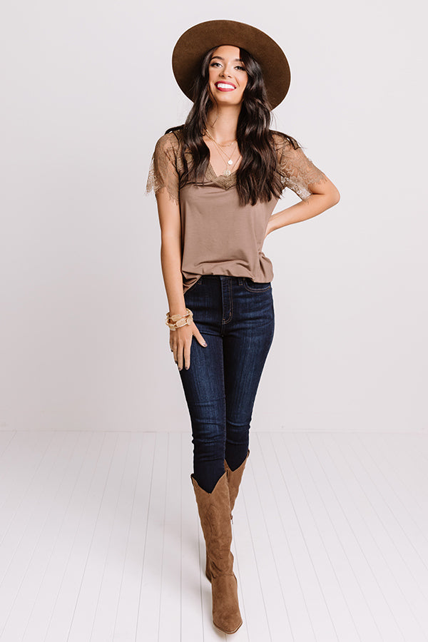 Sights On The Sea Lace Top In Mocha Image - 2