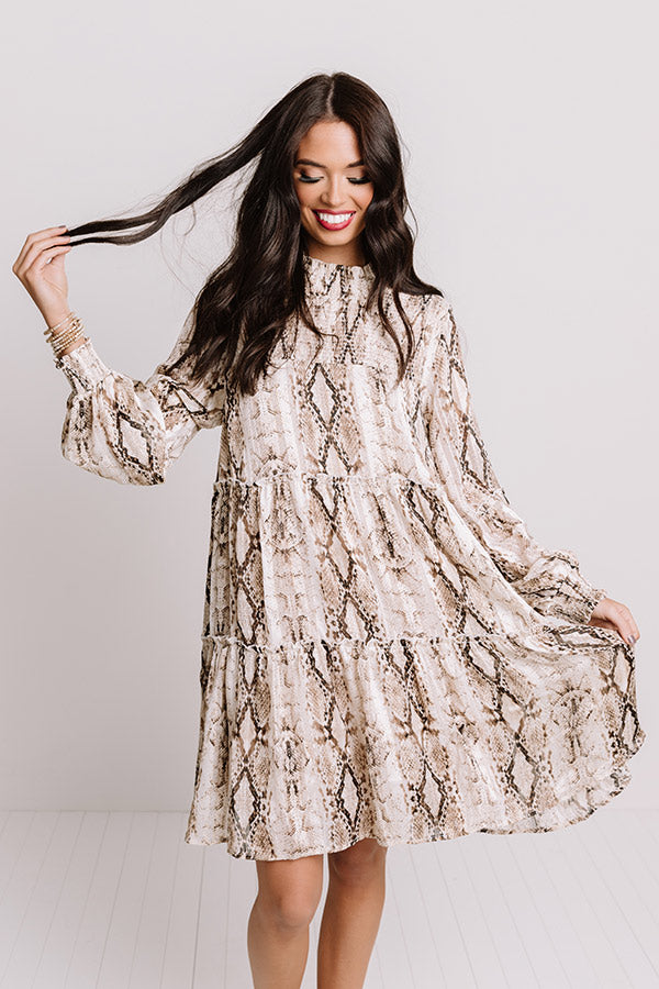 New York Fashion District Snake Print Dress in Brown Image - 2