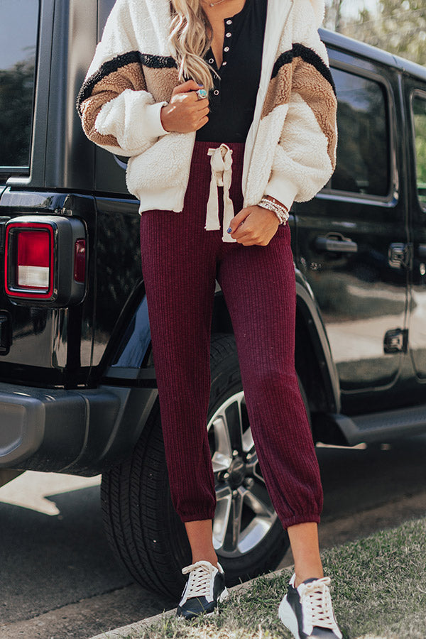Cozy A La Mode Knit Joggers In Maroon Image - 1