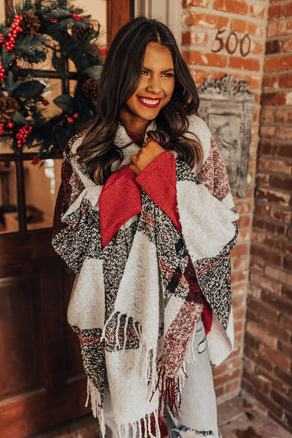Cozy Up Fireside Plaid Poncho In Red Image - 2