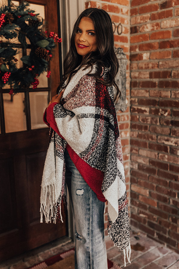 Cozy Up Fireside Plaid Poncho In Red Image - 3