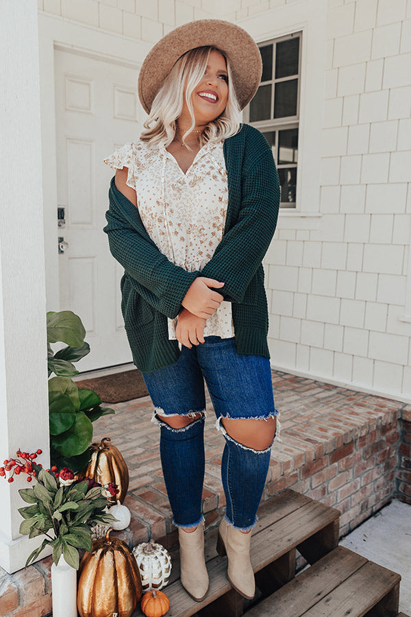 Fall Hike Knit Cardigan In Hunter Green Curves Image - 3