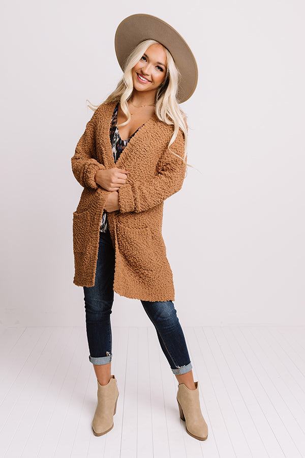 Snug A Little Closer Popcorn Knit Cardigan In Mocha