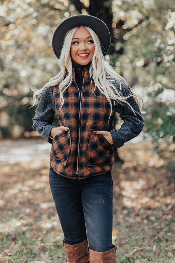 Autumn Hugs Plaid Vest In Cinnamon Image - 5