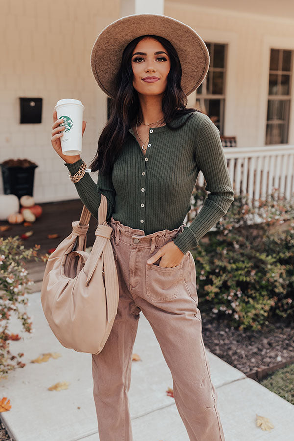 Cool And Carefree Button Up Top In Olive