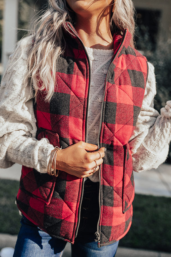 Autumn Hugs Plaid Vest In Red Image - 5