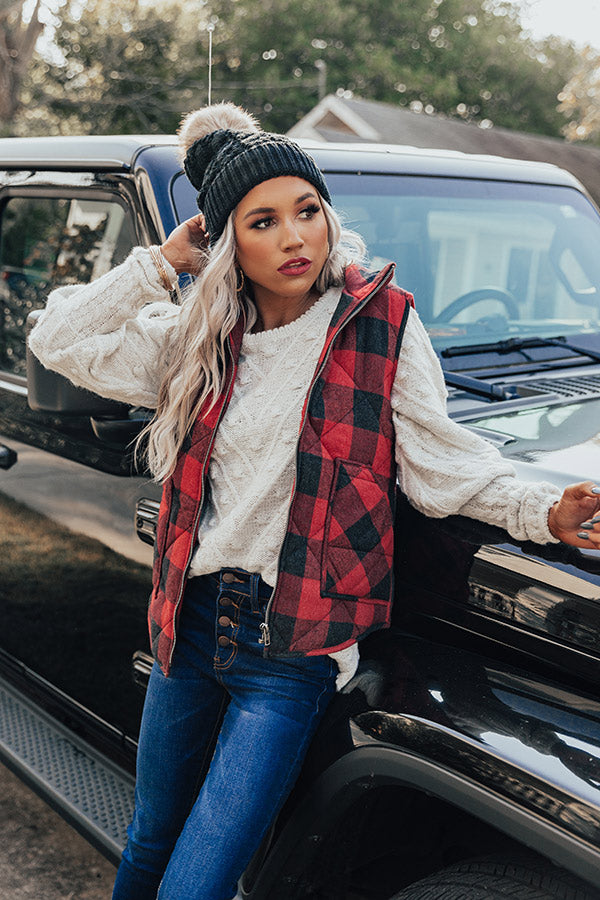 Autumn Hugs Plaid Vest In Red Image - 3