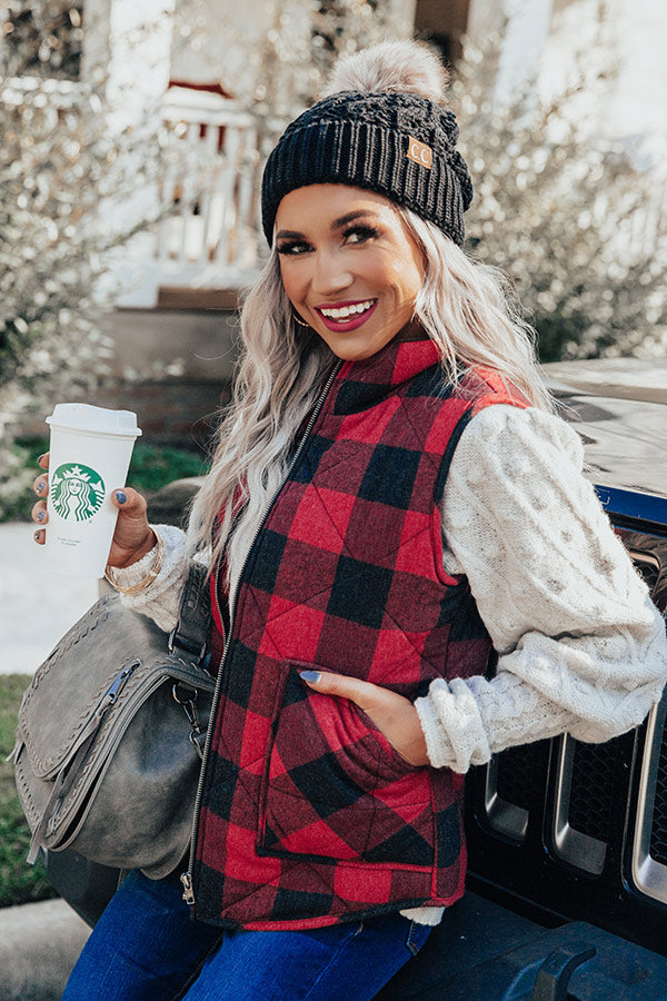 Autumn Hugs Plaid Vest In Red