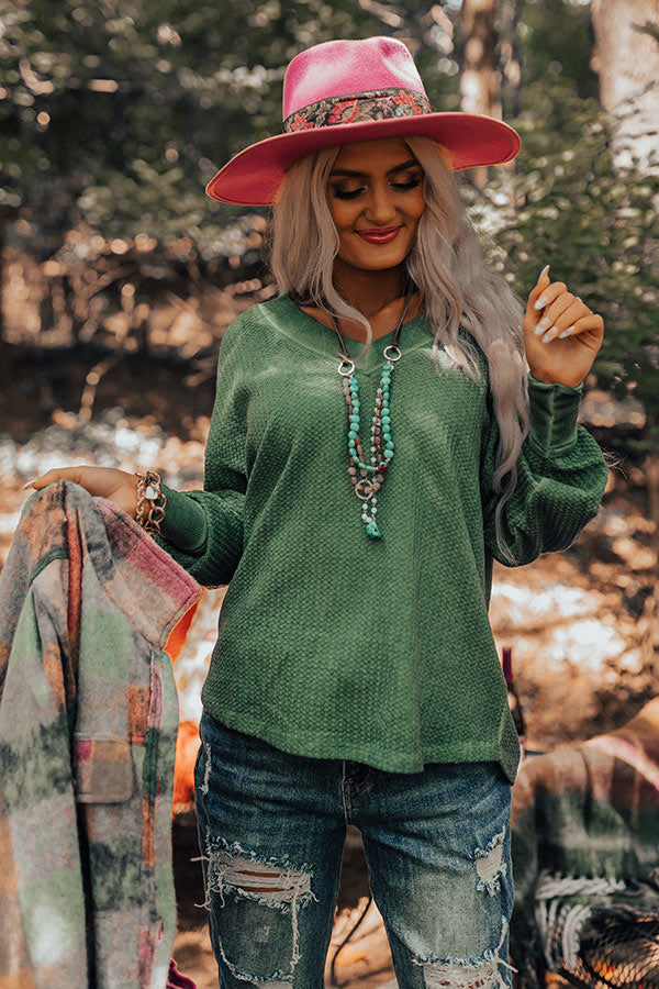Woodsy Path Waffle Knit Top In Pear Image - 5