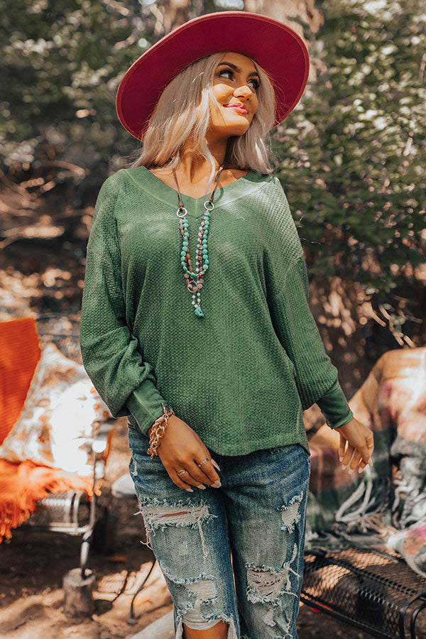 Woodsy Path Waffle Knit Top In Pear Image - 1