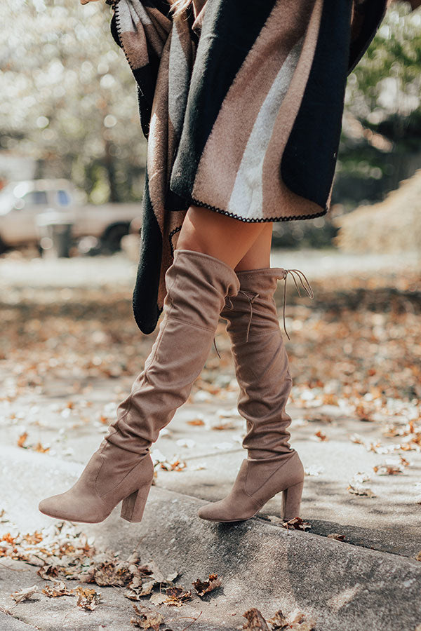 The Raven Faux Suede Thigh High Boot In Warm Taupe