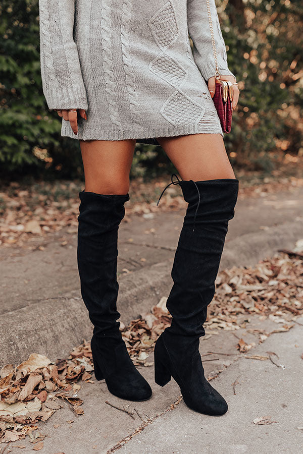 The Raven Faux Suede Thigh High Boot In Black Image - 2